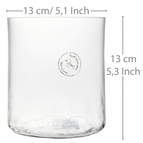 Floristik24 Vaso cilindrico in vetro Crackle chiaro, satinato Ø13cm H13,5cm