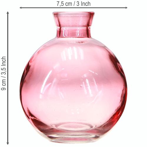 Prodotto Vasi in vetro rosa a forma di bulbo, mini vasi retrò Ø7,5 cm H9 cm, 6 pezzi