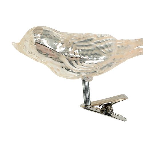 Floristik24 Uccello di vetro su clip crema 7,5 cm 3 pezzi
