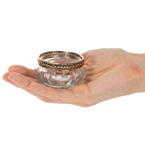 Portacandele in vetro con bordo decorativo in metallo, 6 cm, 4 pezzi | Floristik24.it