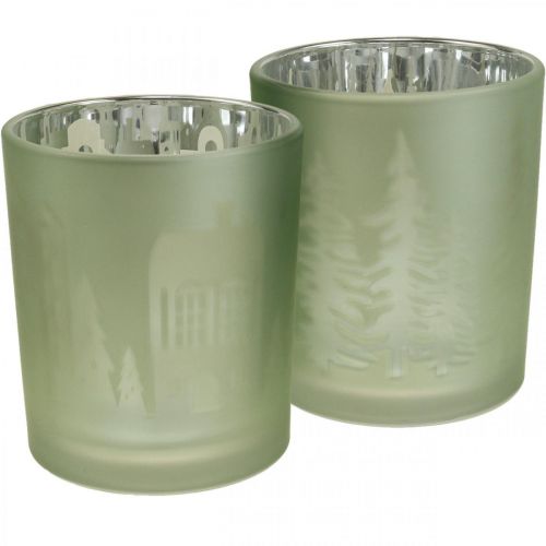 Floristik24 Lanterne, porta tealight in vetro Natale verde Ø7cm 2pz