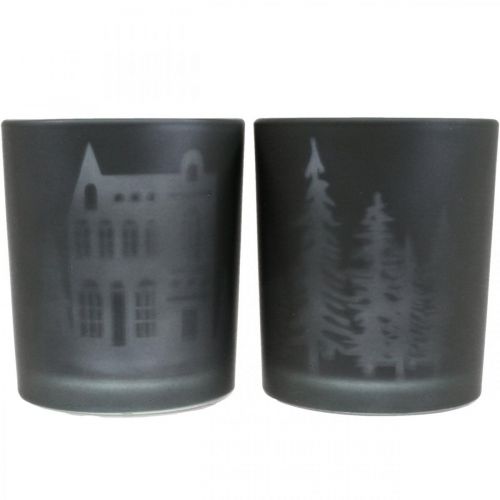Floristik24 Lanterne, portacandele in vetro Natale nero Ø7cm 2pz