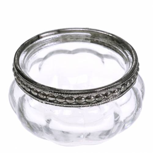 Floristik24 Tea light in vetro antico con bordo in metallo Ø6cm H3.5cm