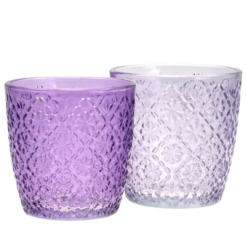 Floristik24 Lanterna in vetro viola Ø9cm H9cm 2pz