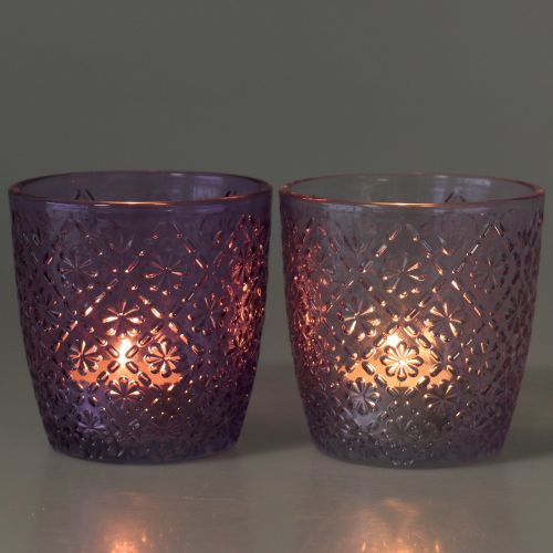 Floristik24 Lanterna in vetro viola Ø9cm H9cm 2pz