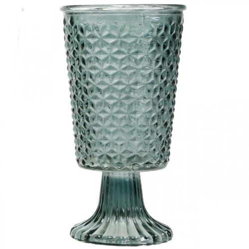 Floristik24 Lanterna con piede, coppa in vetro, vetro decorativo grigio Ø10cm H18,5cm