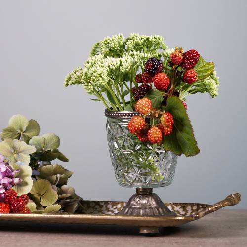 Floristik24 Lanterna in vetro su base antica con bordo in metallo Ø9cm H13.5cm