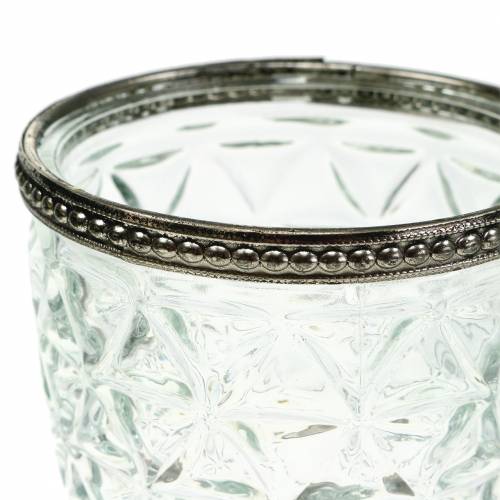 Floristik24 Lanterna in vetro su base antica con bordo in metallo Ø9cm H13.5cm