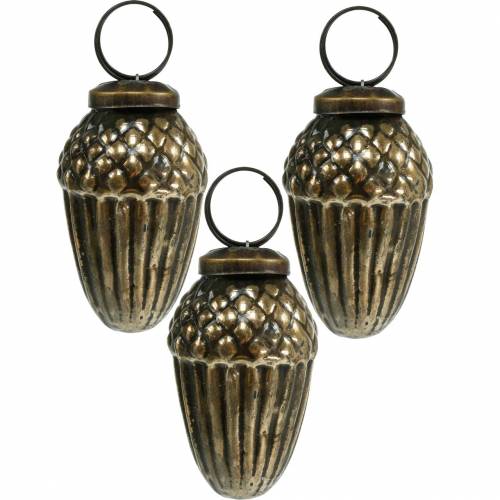 Floristik24 Decorazioni per l'albero di Natale ghiande di vetro da appendere marrone, dorato 6 cm 3 pezzi