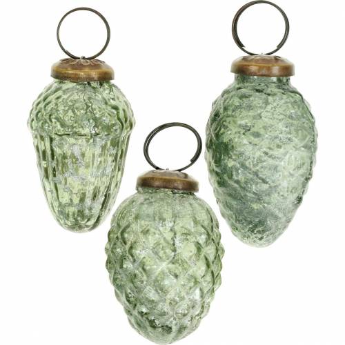 Floristik24 Decorazioni per alberi frutta autunnale trasparente, verde vero vetro 6,5 cm 3 pezzi