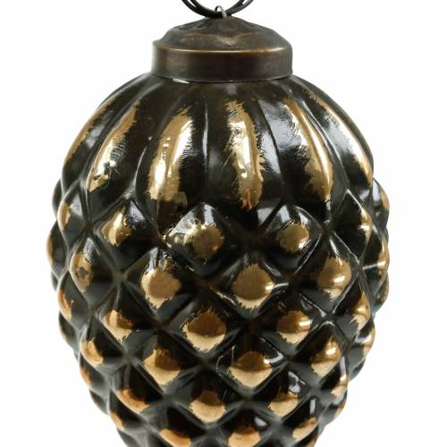 Floristik24 Ghiande e coni da appendere marrone, vetro dorato 8,5 cm 3 pezzi in un set