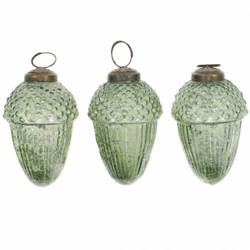 Floristik24 Decorazioni albero ghiande trasparente, verde vero vetro 9cm 3pz
