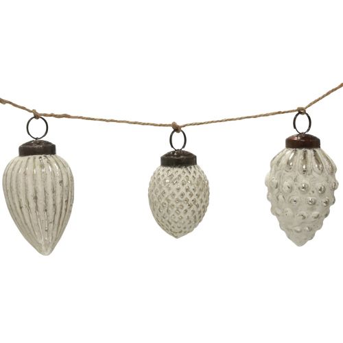 Floristik24 Ghirlanda di cono di vetro da appendere decorazione natalizia bianco argento 120 cm