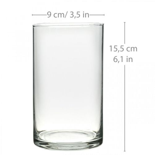 Vaso rotondo in vetro, cilindro in vetro trasparente Ø9cm H15,5cm