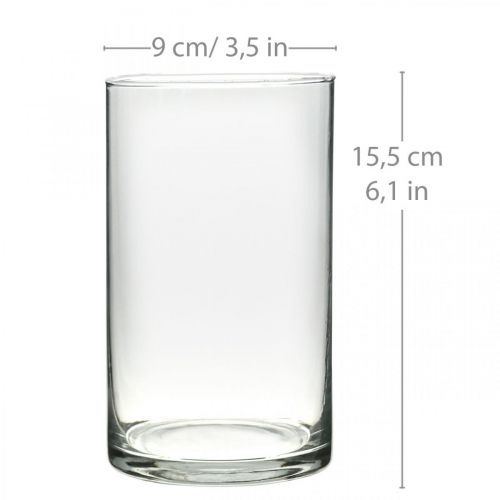 Prodotto Vaso rotondo in vetro, cilindro in vetro trasparente Ø9cm H15,5cm