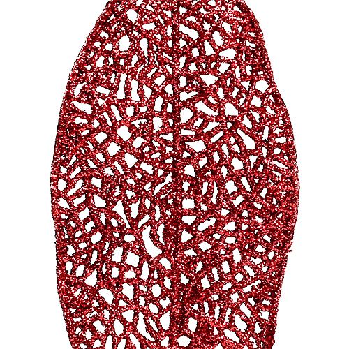 Prodotto Foglio glitterato su filo rosso 14x6 cm L25 cm 36 pezzi