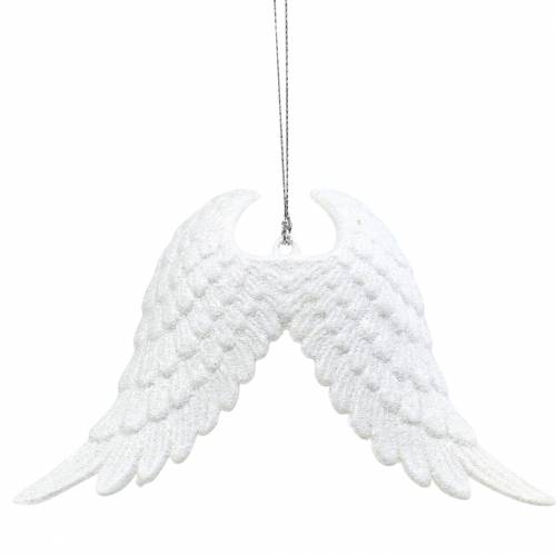 Floristik24 Addobbi per albero di Natale ali d'angelo glitter bianco 16cm 12 pezzi