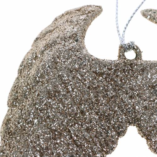 Floristik24 Decorazioni per l'albero di Natale ali d'angelo glitter champagne 16cm 12 pezzi
