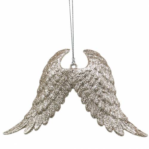 Floristik24 Decorazioni per l'albero di Natale ali d'angelo glitter champagne 16cm 12 pezzi