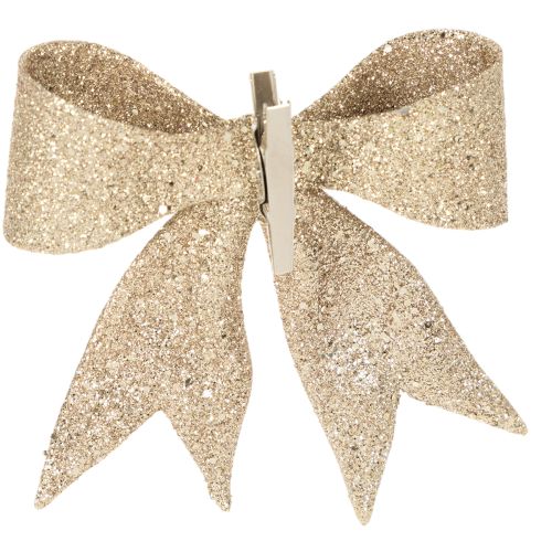 Fiocco glitterato, fiocco decorativo, oro con clip, 11 cm, 4 pezzi | Floristik24.it