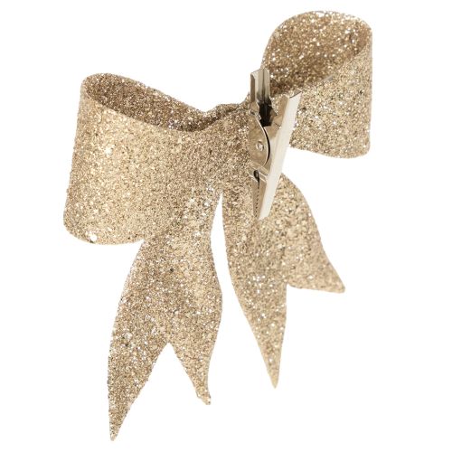 Fiocco glitterato, fiocco decorativo, oro con clip, 11 cm, 4 pezzi | Floristik24.it