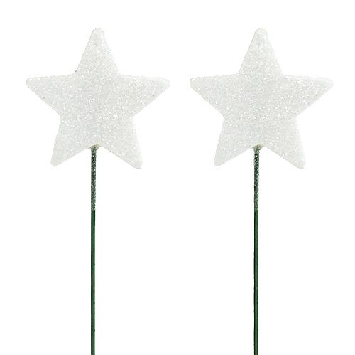 Floristik24 Stella glitterata su filo bianco 4 cm L22 cm 60 pezzi