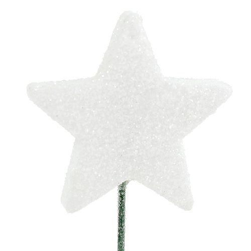 Floristik24 Stella glitterata su filo bianco 4 cm L22 cm 60 pezzi