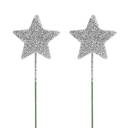 Stella glitter argento 4cm su filo 60pz