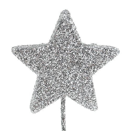 Floristik24 Stella glitter argento 4cm su filo 60pz