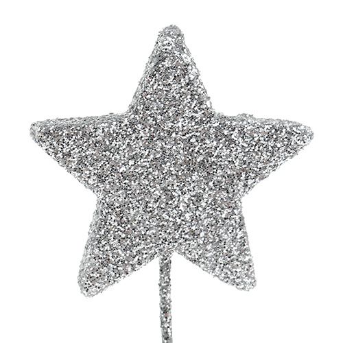 Prodotto Stella glitterata argento 5 cm sul filo L22 cm 48 pezzi