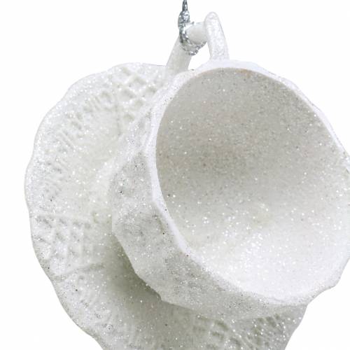 Floristik24 Decorazioni per l'albero di Natale tazza glitter bianco 8cm 12 pezzi