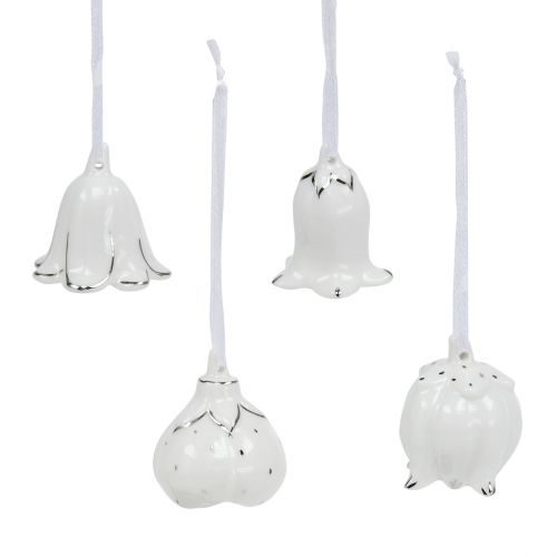 Floristik24 Campana a forma di fiore 5 cm - 5,5 cm bianco, argento 4 pezzi