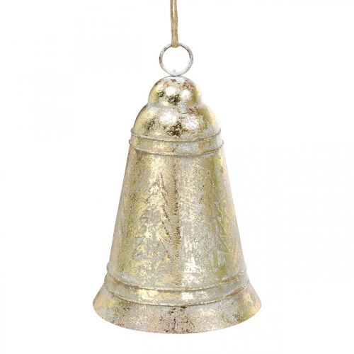 Campana natalizia da appendere, Avvento, campana con decoro in abete aspetto anticato dorato Ø10,5cm H17cm Campana natalizia da appendere, Avvento, campana con decoro in abete aspetto anticato dorato Ø10,5cm H17cm
