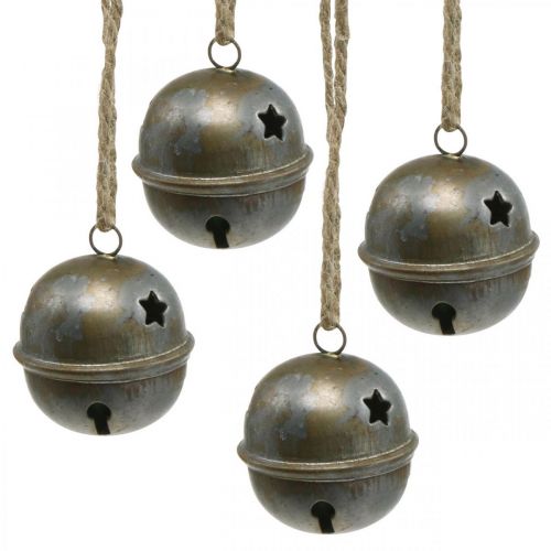Floristik24 Campane di Natale, campane con stelle, decorazione dell&#39;avvento in metallo aspetto antico H5.5cm Ø5cm 4pz