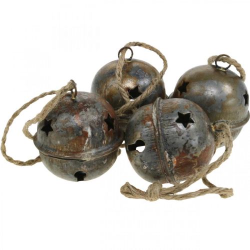 Campane di Natale, campane con stelle, decorazioni dell'avvento in metallo aspetto antico H5,5cm Ø5cm 4 pezzi