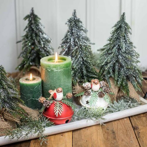 Floristik24 Campane con pettirossi, decorazioni per uccelli, inverno, campane decorative per Natale bianco / rosso Ø9cm H10cm set di 2