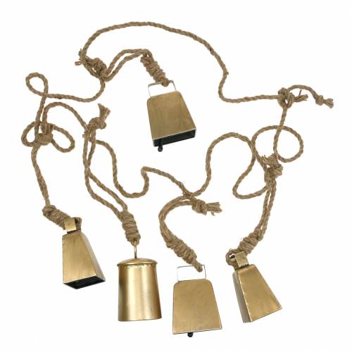 Floristik24 Set di campanacci per appendere corda in metallo ottone 8.2 / 9.5cm 240cm