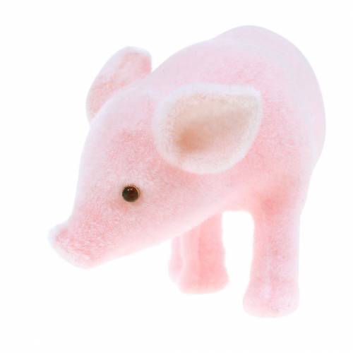 Floristik24 Maialino fortunato rosa floccato 9cm 6 pezzi