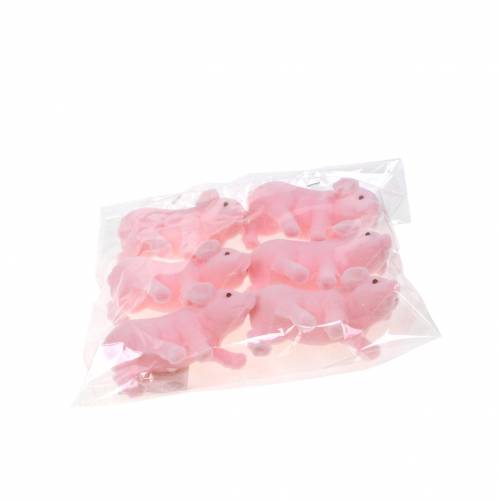 Floristik24 Maialino fortunato rosa floccato 9cm 6 pezzi