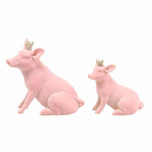 Floristik24 Set di figure decorative maiale fortunato con corona d'oro 12 × 7 × 13 cm / 9,2 × 5,5 × 10 cm 2 pezzi