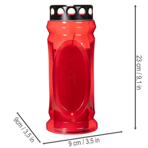 Candela funeraria rossa, coperchio nero, candela commemorativa 4 giorni 23 cm | Floristik24.it