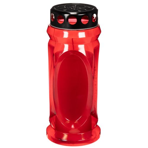Candela funeraria rossa, coperchio nero, candela commemorativa 4 giorni 23 cm | Floristik24.it