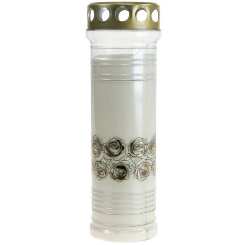 Prodotto Candela tombale rose bianche luce lutto oro Ø7cm 23.5cm 100h 2pz