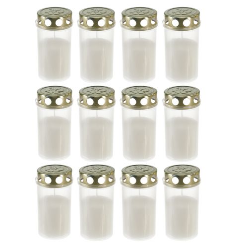 Prodotto Candele gravi oro bianco Ø5,5 cm H11,5 cm 24 ore 12 pz