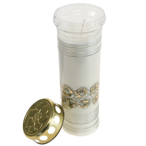 Prodotto Candela tombale rose bianche luce lutto oro Ø7cm 23.5cm 100h 2pz