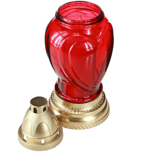 Prodotto Lanterna tombale a forma di cuore in vetro rosso Ø10,5cm H25,5cm