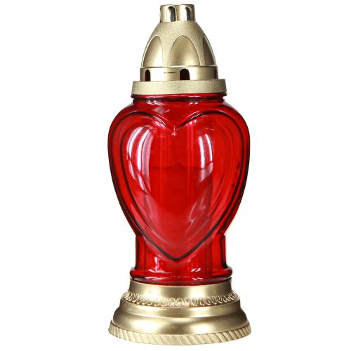 Prodotto Lanterna tombale a forma di cuore in vetro rosso Ø10,5cm H25,5cm