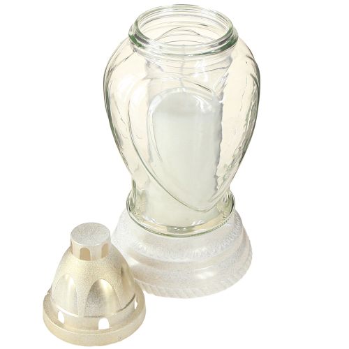 Prodotto Lanterna tombale in vetro con incisione a forma di cuore, trasparente, Ø11cm H26cm