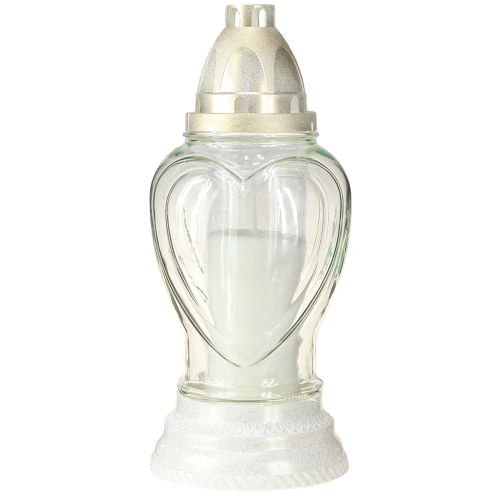 Prodotto Lanterna tombale in vetro con incisione a forma di cuore, trasparente, Ø11cm H26cm