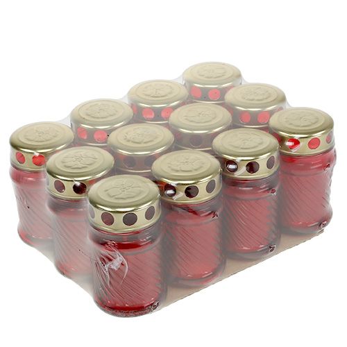 Prodotto Candele tombali in vetro rosso Ø6cm H11cm 12 pz